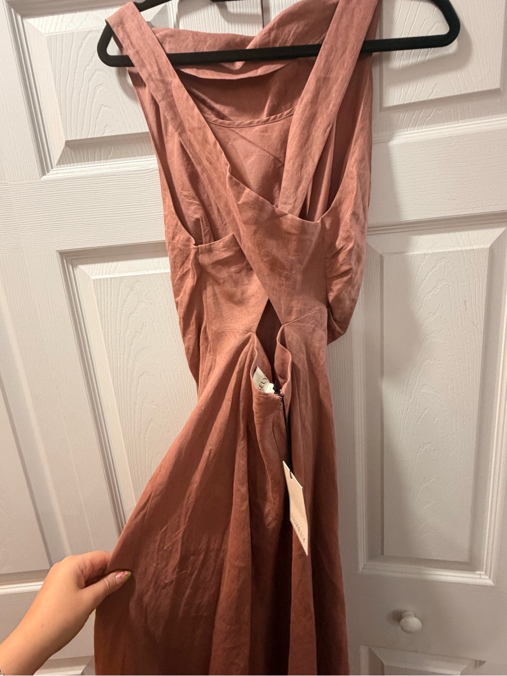 One-Shoulder Linen Blend Dress in Dusty Rose - Picture 6 of 8